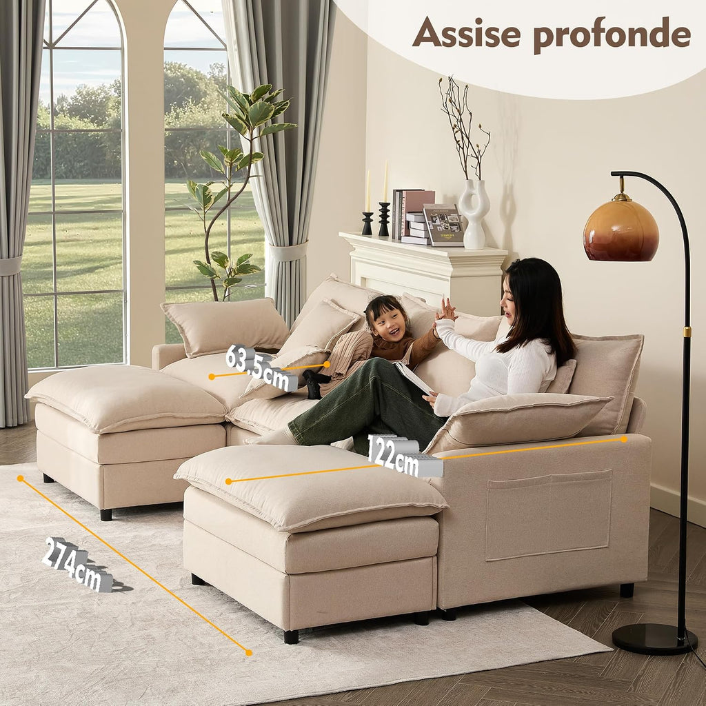Canapé d'angle modulable 5 places LITBIRD tissu chenille