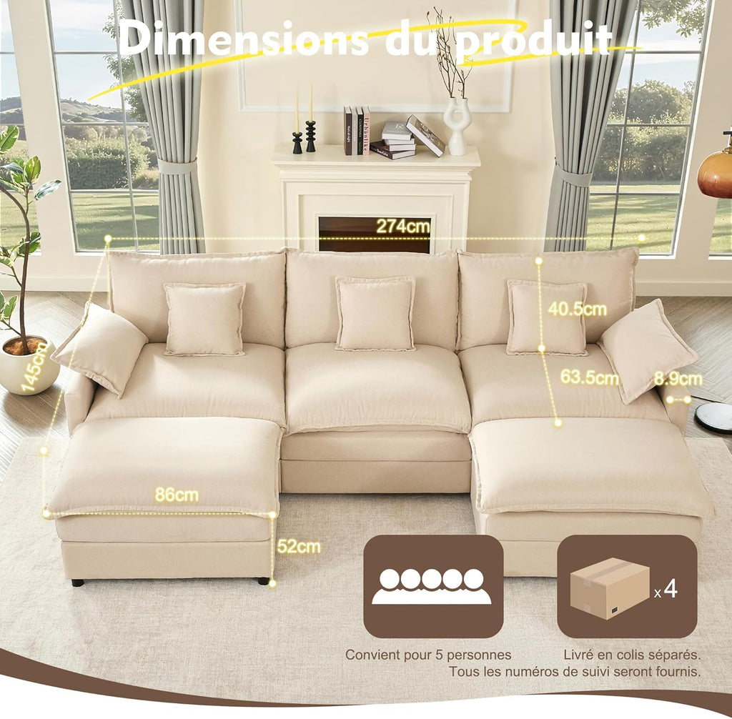 Canapé d'angle modulable 5 places LITBIRD tissu chenille