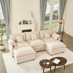 Canapé d'angle modulable 5 places LITBIRD tissu chenille