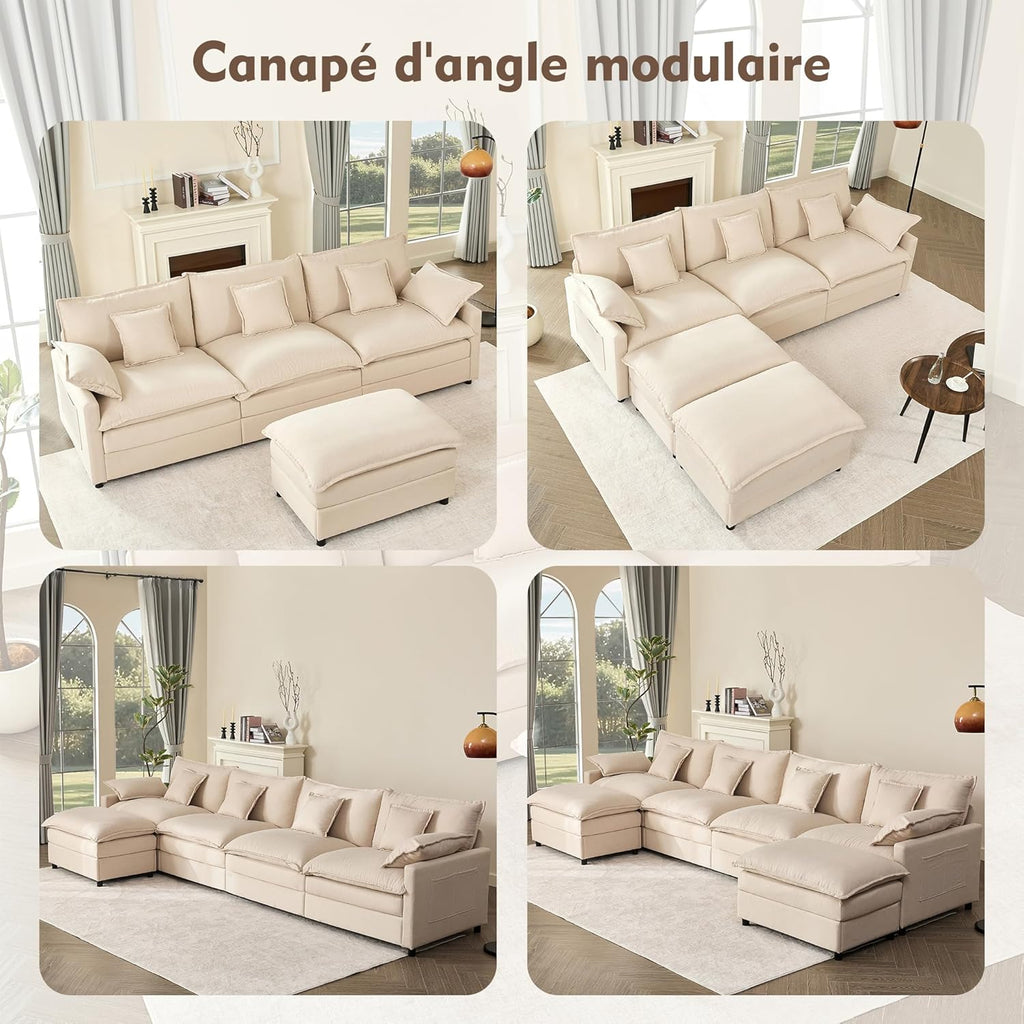 Canapé d'angle modulable 5 places LITBIRD tissu chenille
