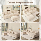 Canapé d'angle modulable 5 places LITBIRD tissu chenille