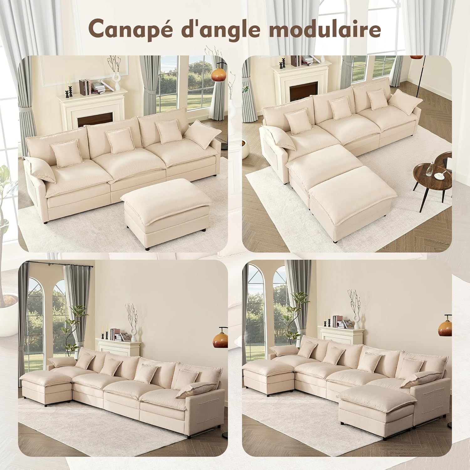 Canapé d'angle modulable 5 places LITBIRD tissu chenille