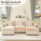 Canapé d'angle modulable 5 places LITBIRD tissu chenille