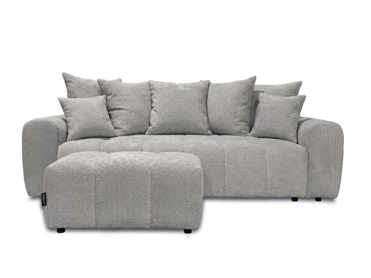 Canapé droit 3 places convertible ROXELANE tissu bouclette avec pouf