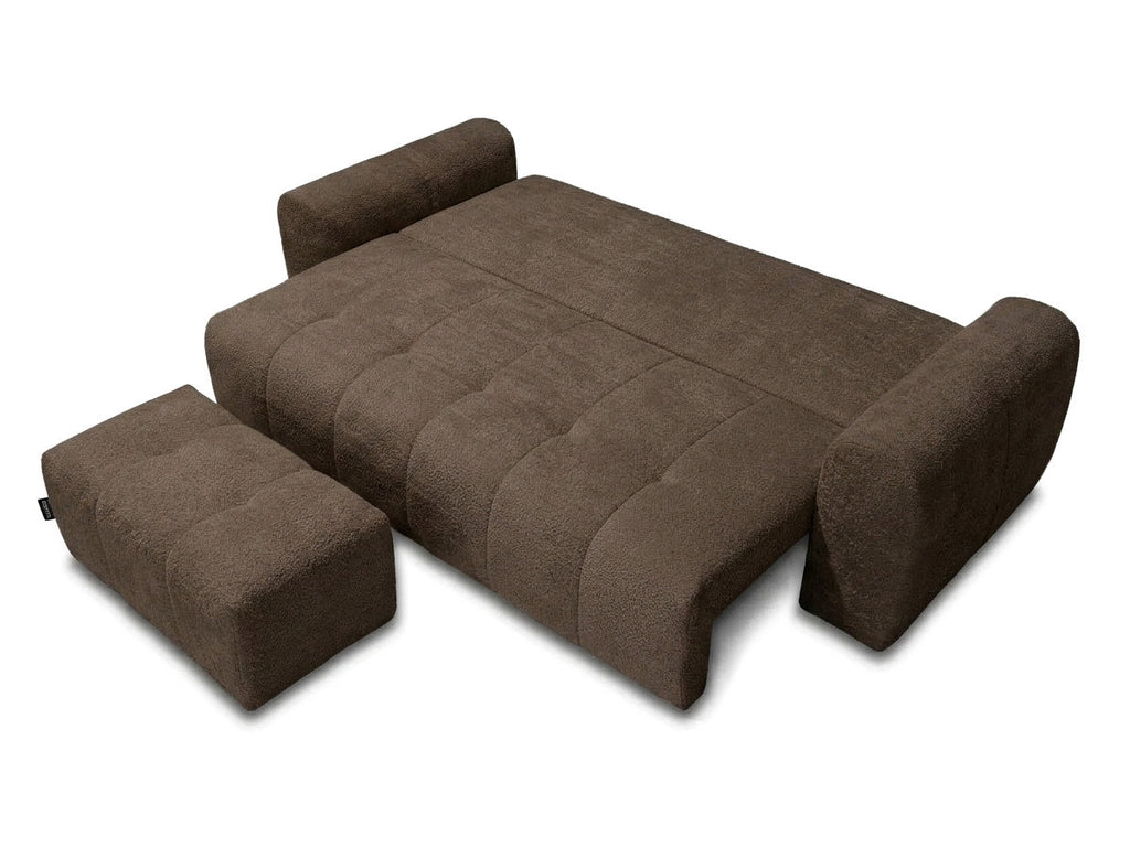 Canapé droit 3 places convertible ROXELANE tissu bouclette avec pouf