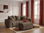 Canapé droit 3 places convertible ROXELANE tissu bouclette avec pouf