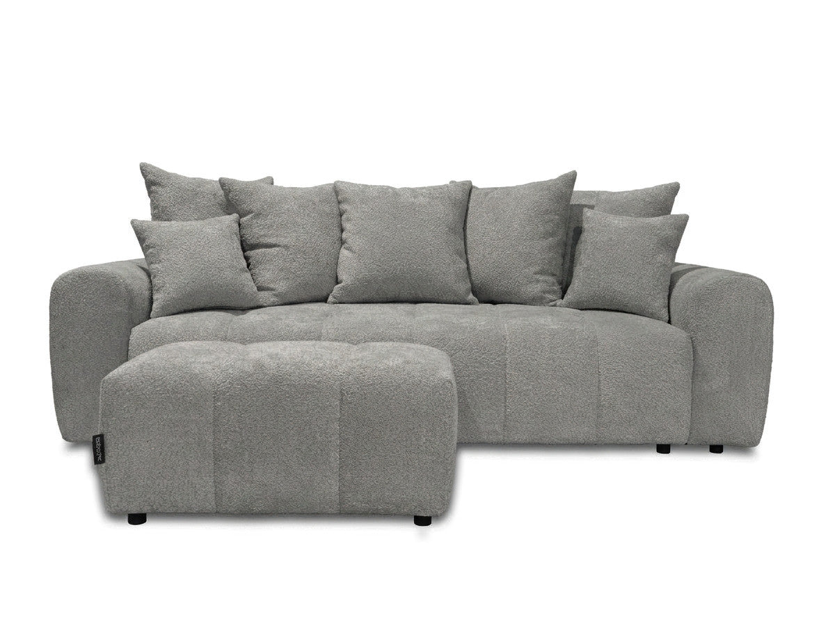Canapé droit 3 places convertible ROXELANE tissu bouclette avec pouf