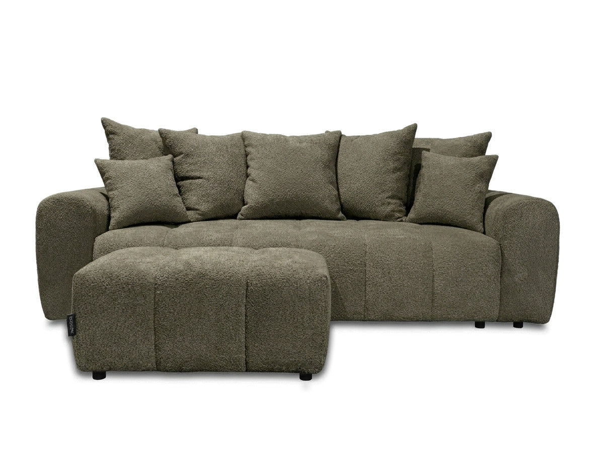 Canapé droit 3 places convertible ROXELANE tissu bouclette avec pouf