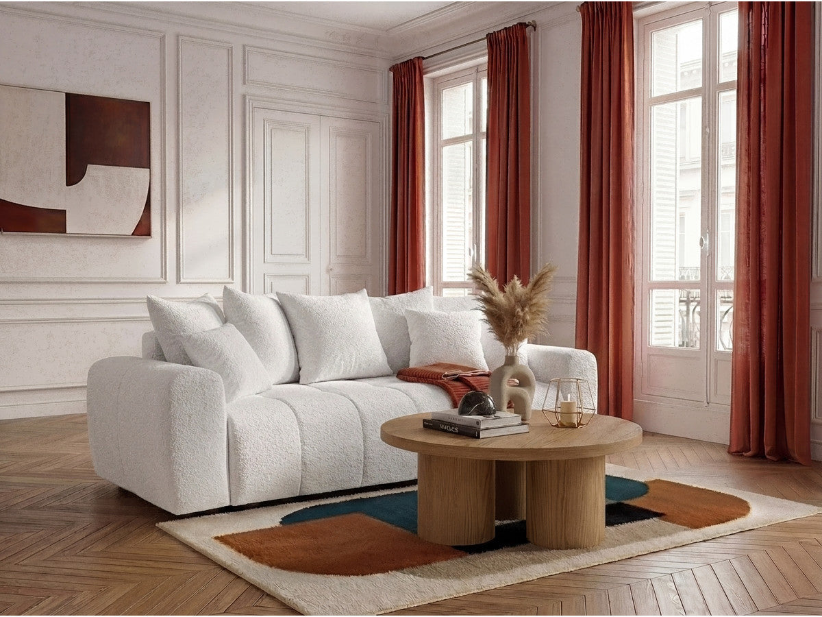 Canapé droit 3 places convertible ROXELANE tissu bouclette
