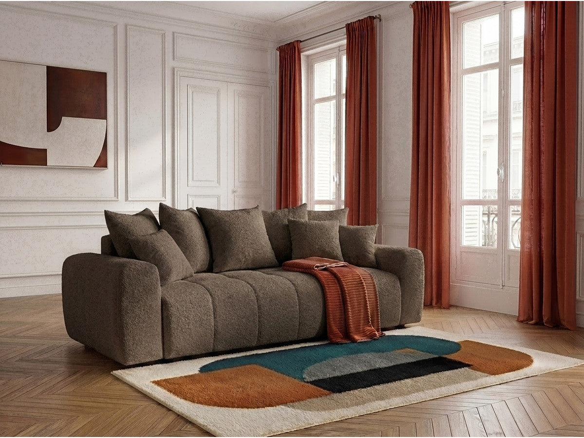 Canapé droit 3 places convertible ROXELANE tissu bouclette