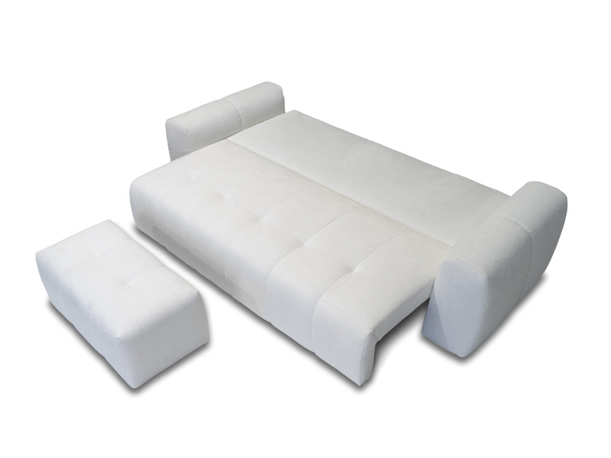 Canapé 3 places convertible ROXELANE tissu chiné avec pouf