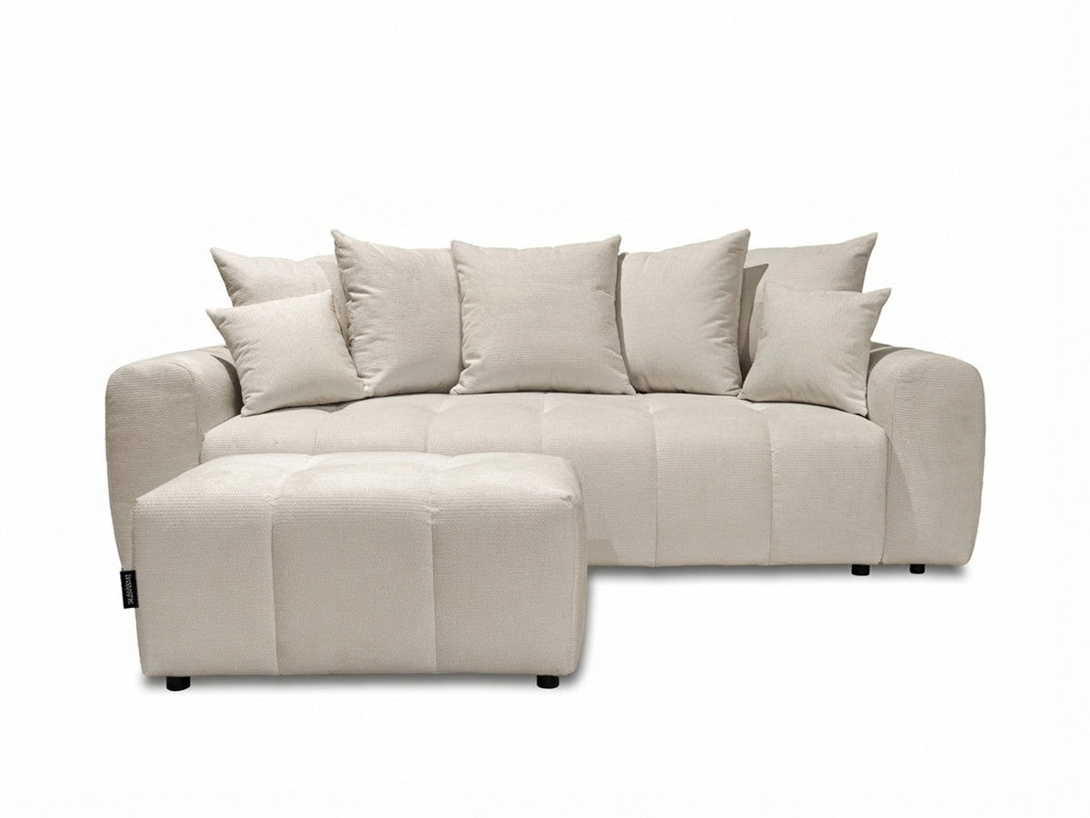 Canapé 3 places convertible ROXELANE tissu chiné avec pouf