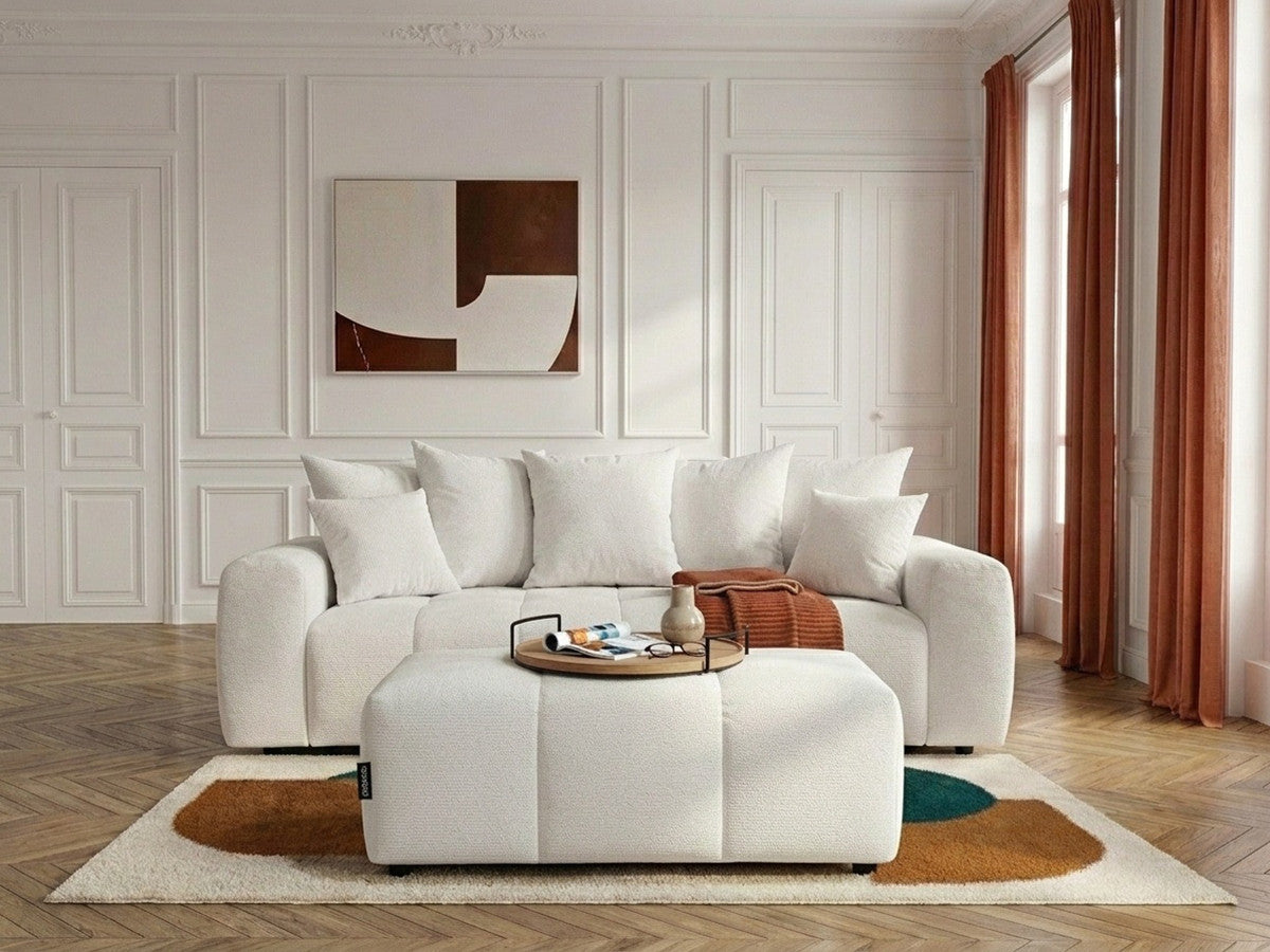 Canapé 3 places convertible ROXELANE tissu chiné avec pouf