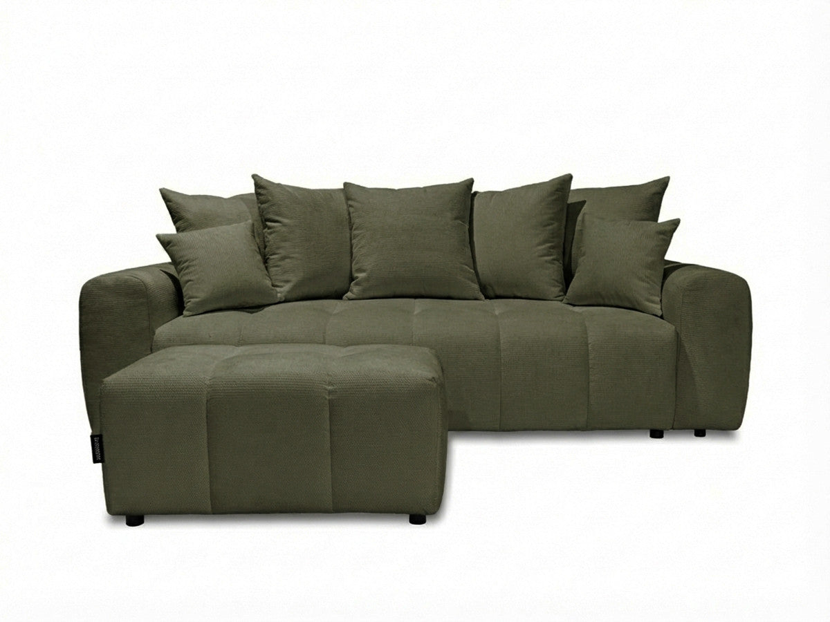 Canapé 3 places convertible ROXELANE tissu chiné avec pouf