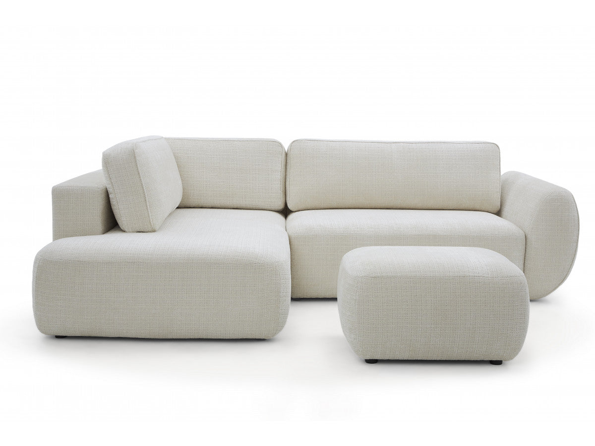Canapé angle L convertible coffre DENISE tissu texturé avec pouf