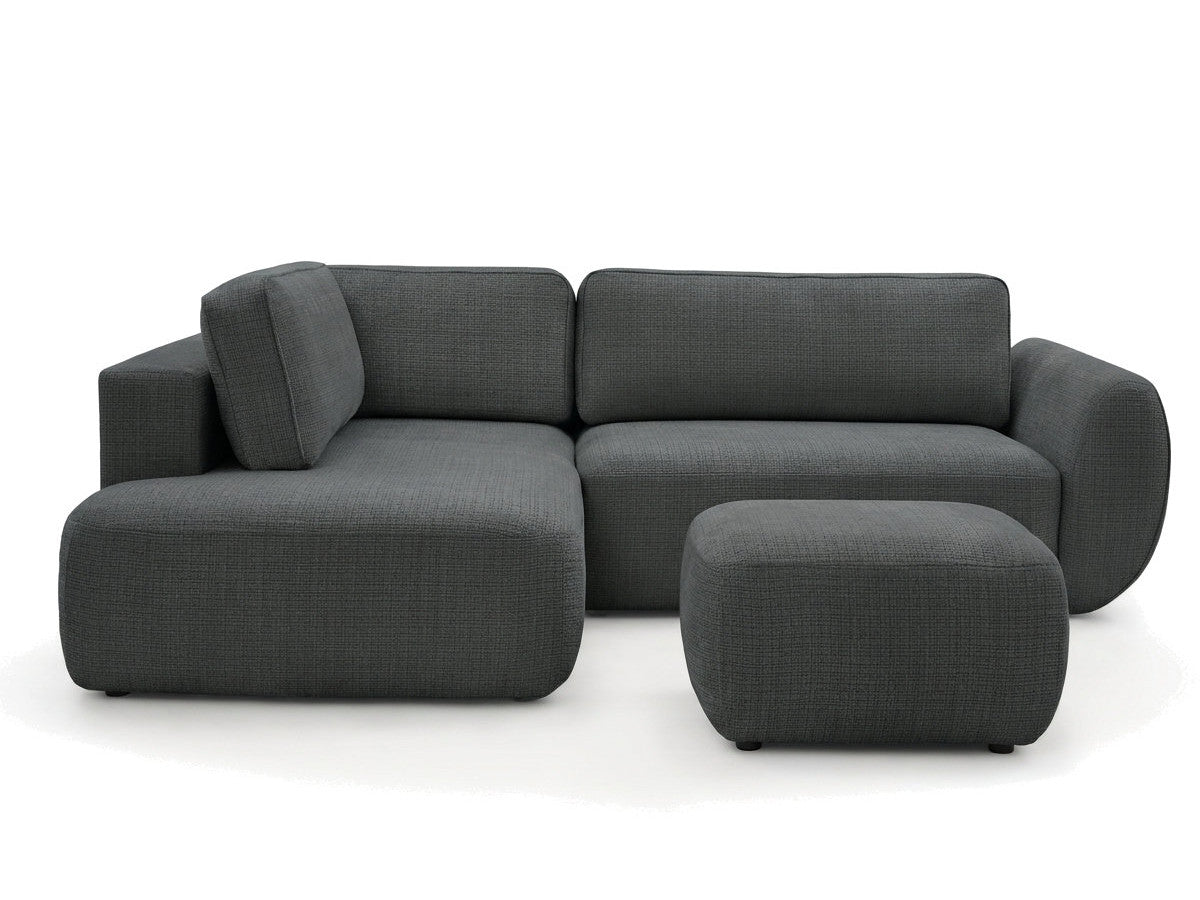 Canapé angle L convertible coffre DENISE tissu texturé avec pouf