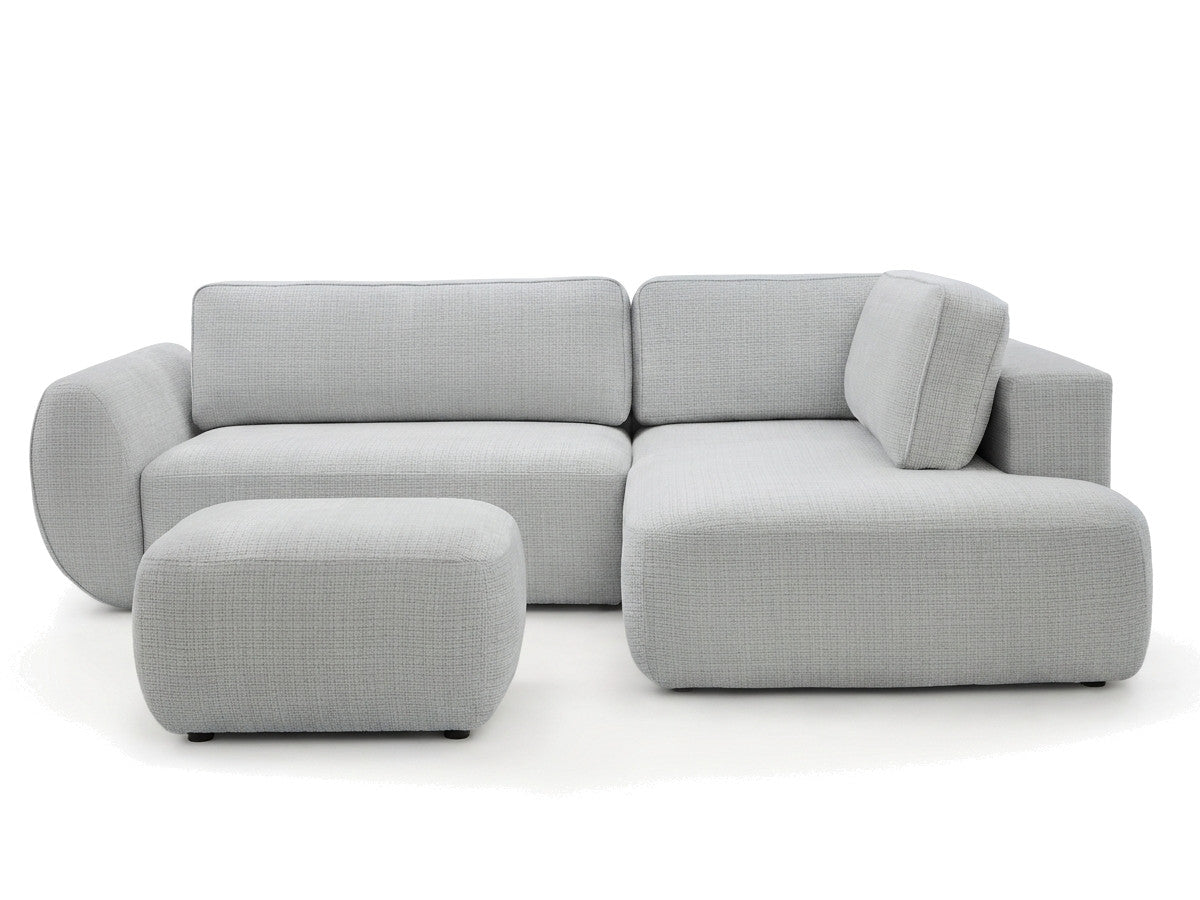 Canapé angle L convertible coffre DENISE tissu texturé avec pouf