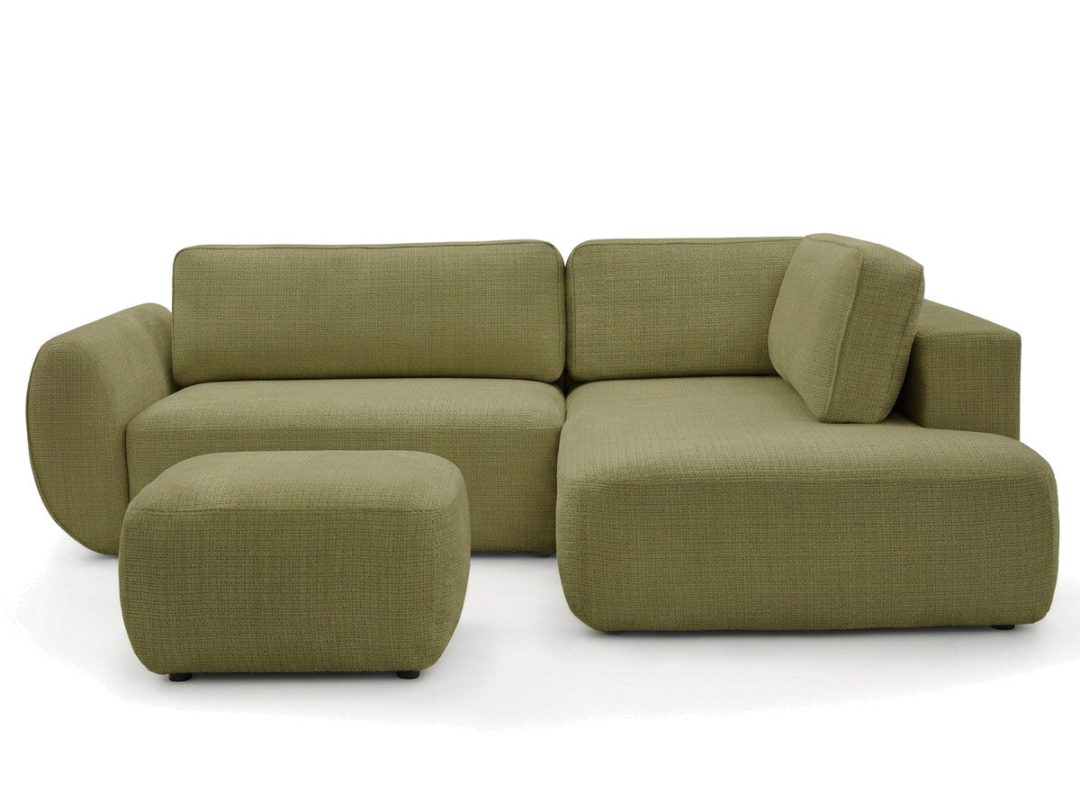 Canapé angle L convertible coffre DENISE tissu texturé avec pouf