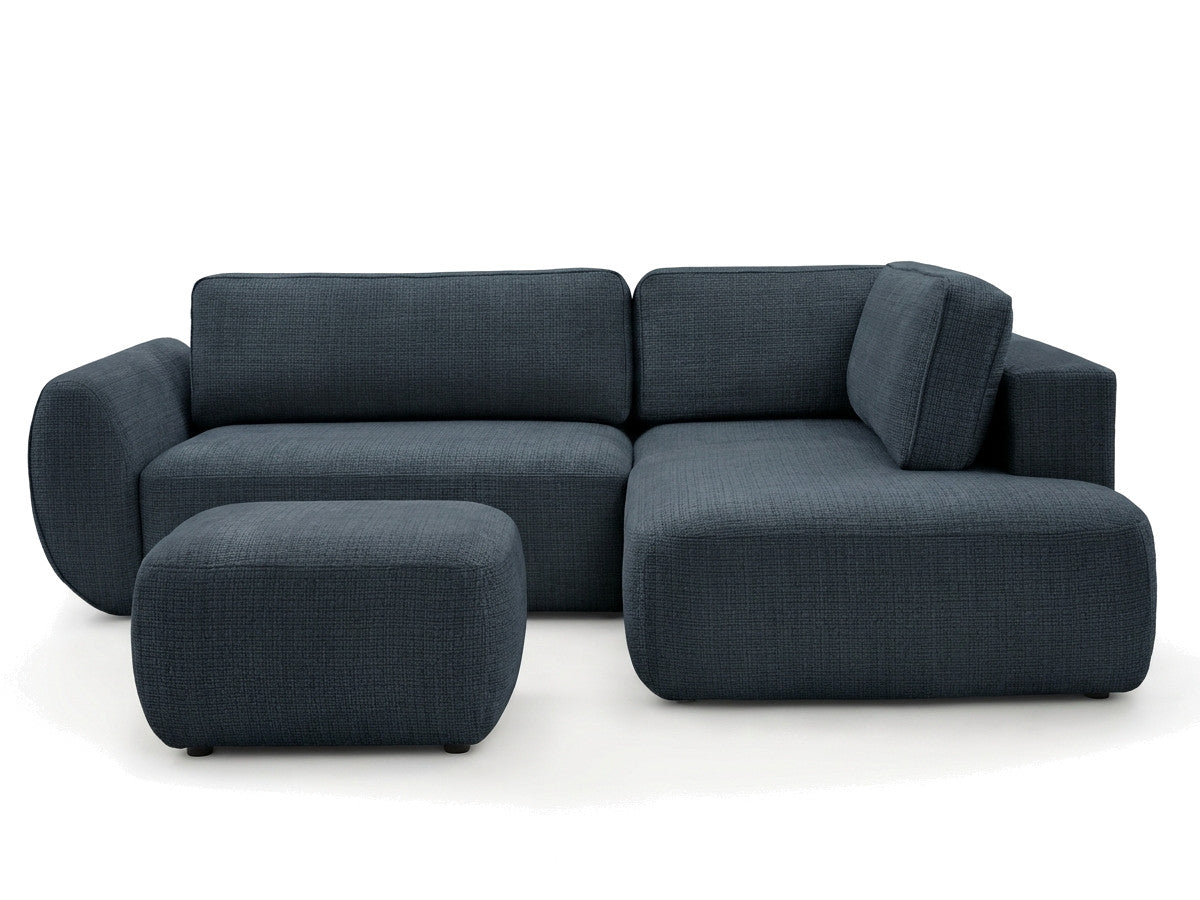 Canapé angle L convertible coffre DENISE tissu texturé avec pouf