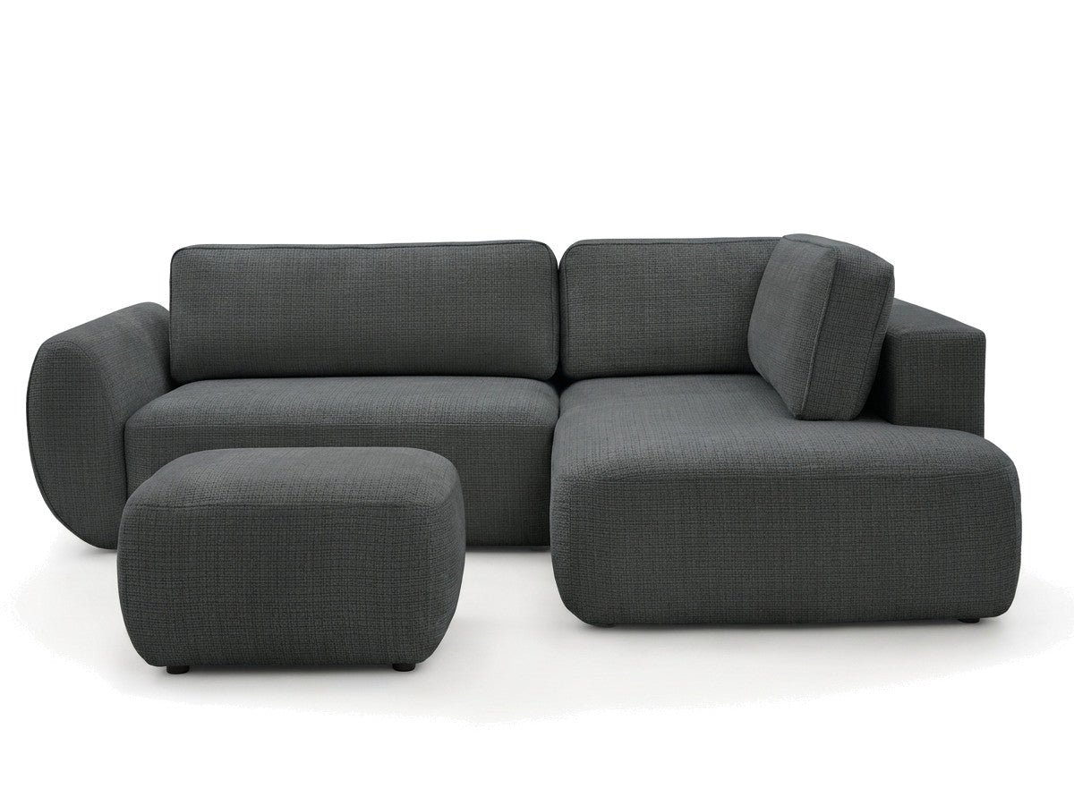 Canapé angle L convertible coffre DENISE tissu texturé avec pouf