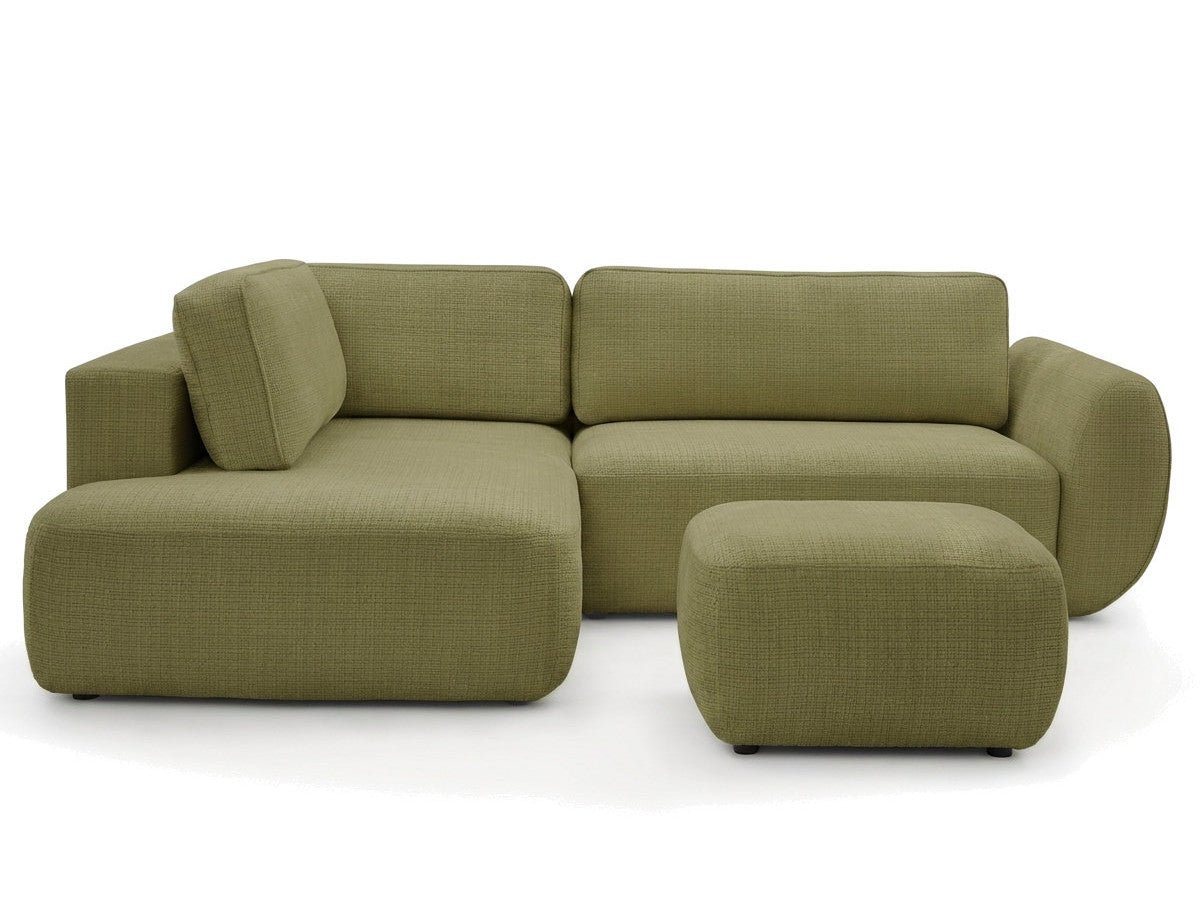 Canapé angle L convertible coffre DENISE tissu texturé avec pouf