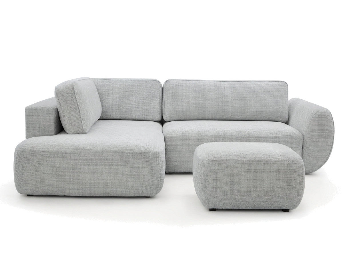 Canapé angle L convertible coffre DENISE tissu texturé avec pouf