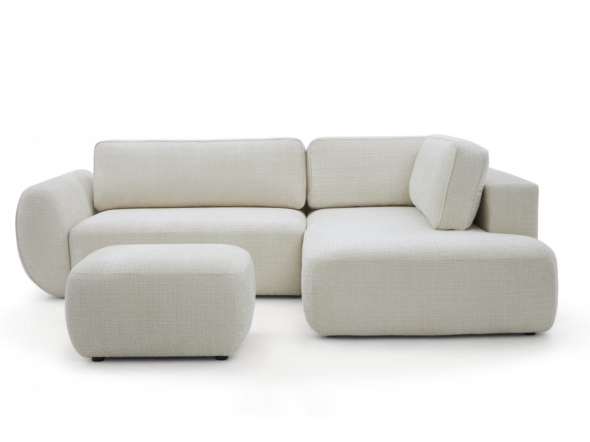 Canapé angle L convertible coffre DENISE tissu texturé avec pouf