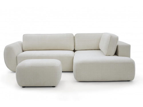Canapé angle L convertible coffre DENISE tissu texturé avec pouf