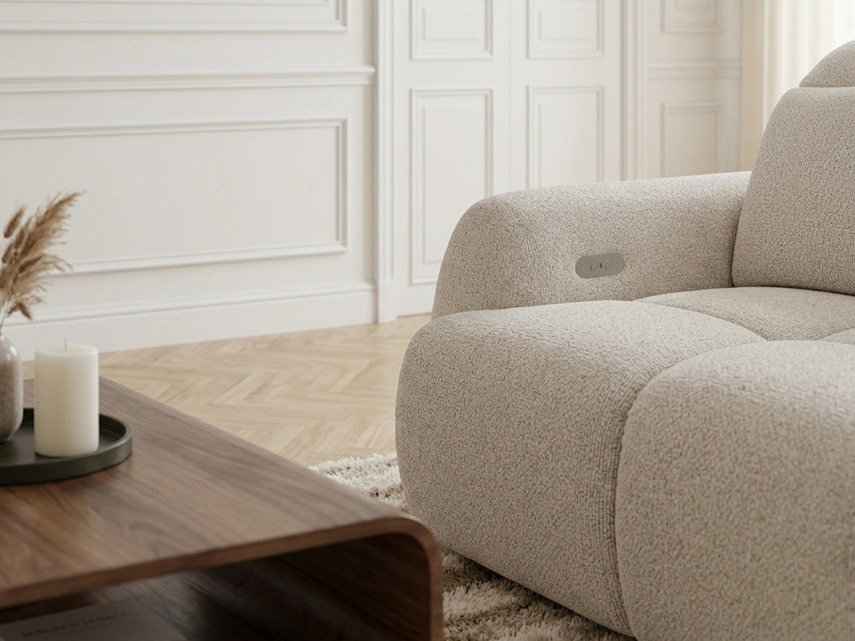 Canapé d'angle convertible avance-recule électrique RUBY tissu chenille