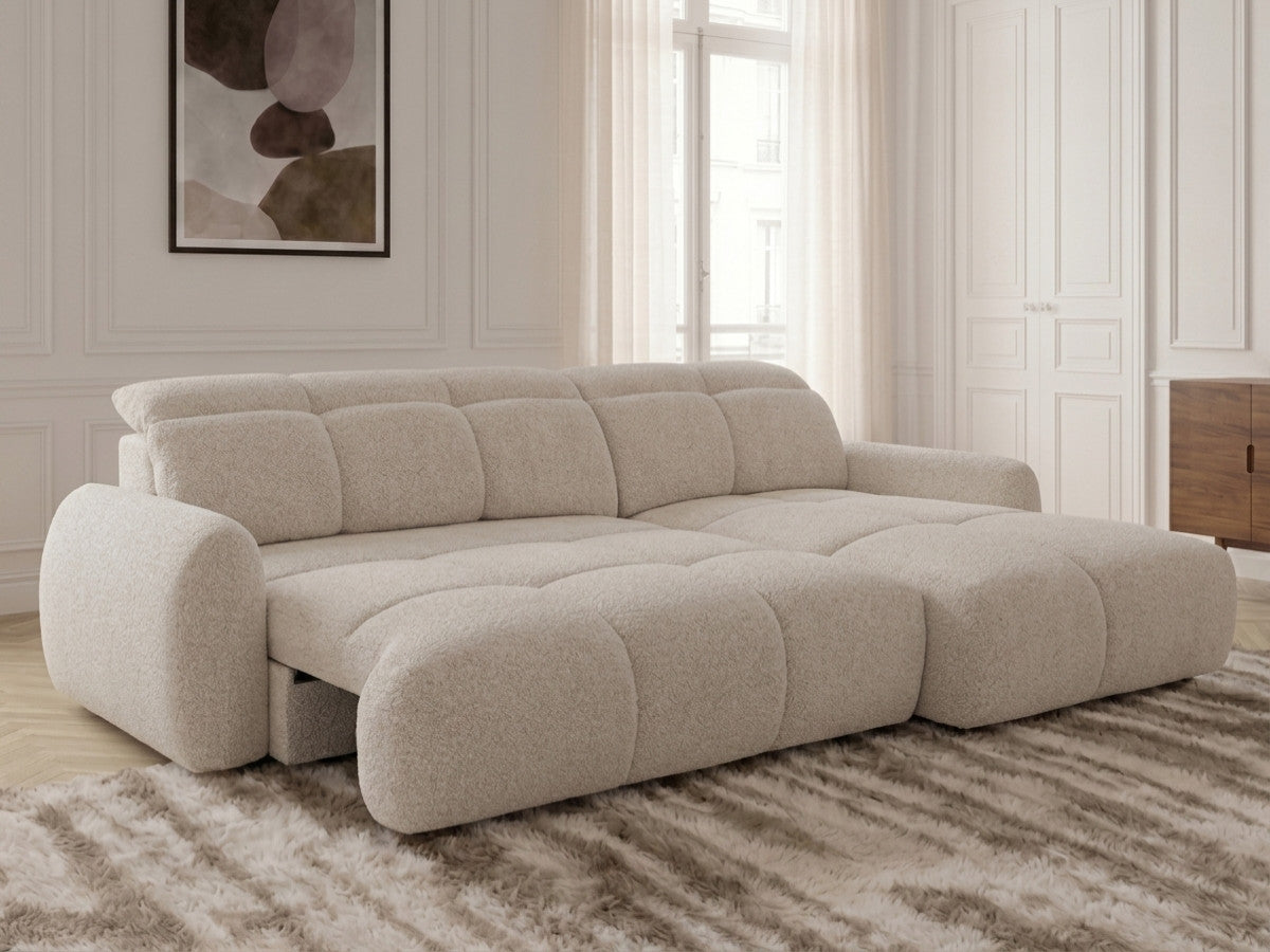 Canapé d'angle convertible avance-recule électrique RUBY tissu chenille