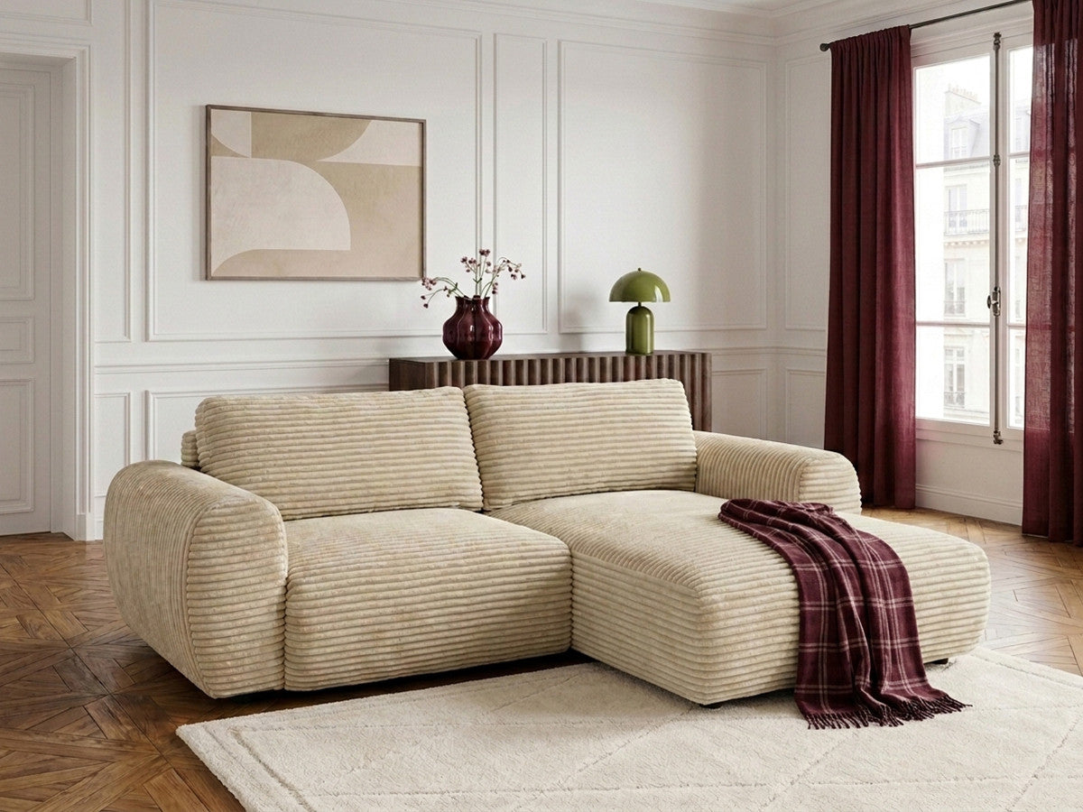 Canapé d'angle compact convertible coffre LUCIEN gros côtelé doux