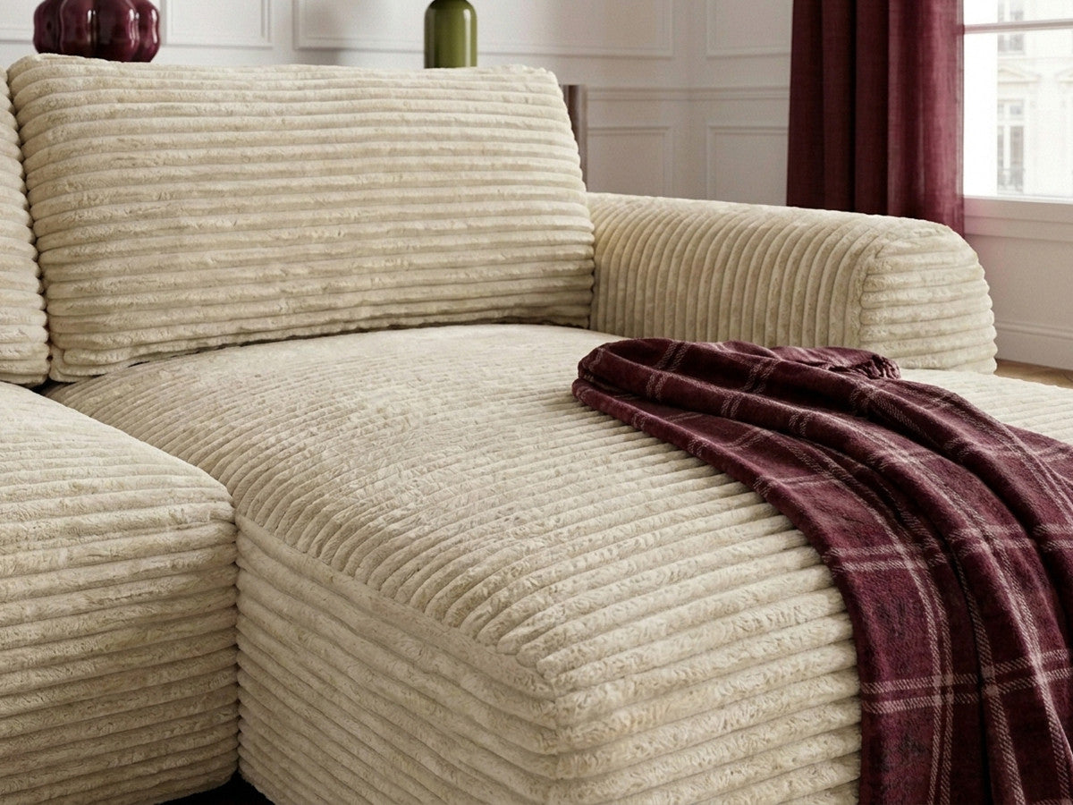 Canapé d'angle compact convertible coffre LUCIEN gros côtelé doux