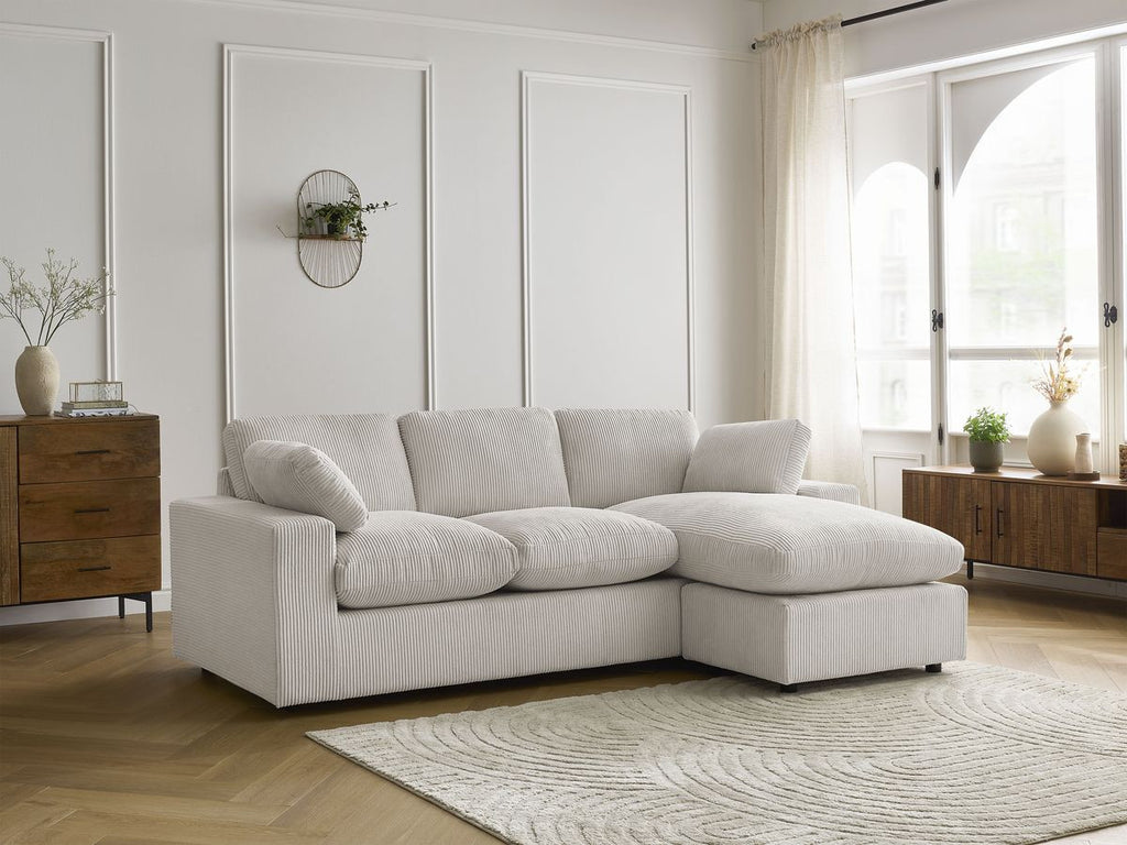 Canapé d'angle fixe compact réversible BELAIR velours côtelé
