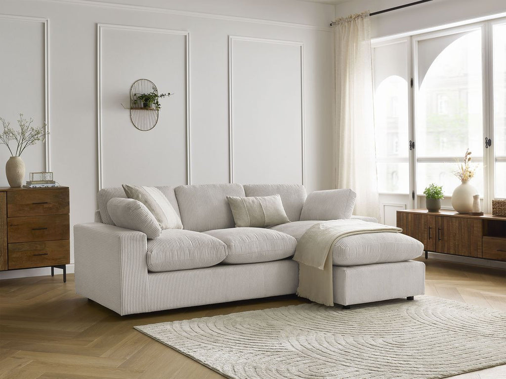 Canapé d'angle fixe compact réversible BELAIR velours côtelé