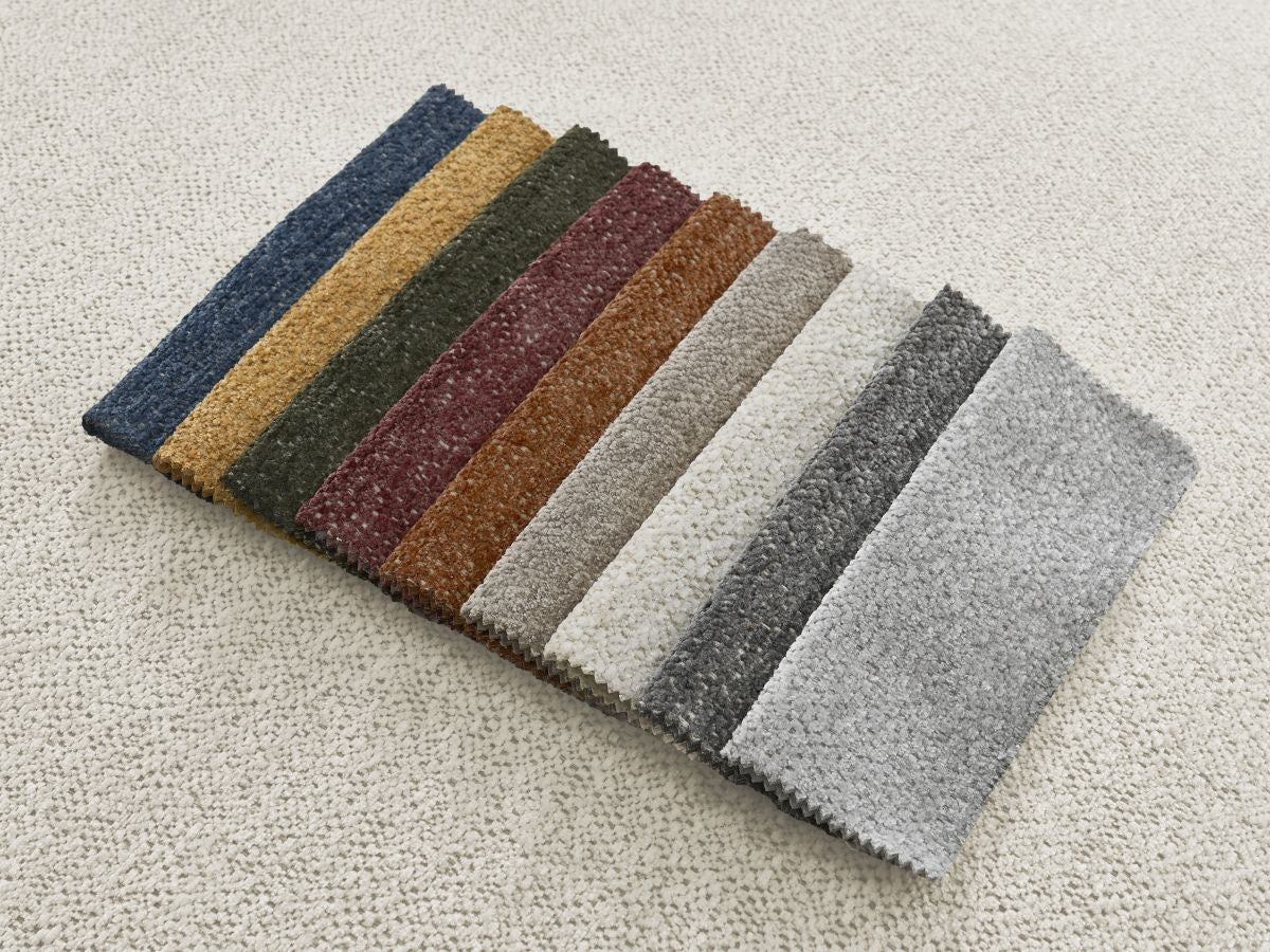 Canapé d'angle convertible coffre ATILLA tissu chiné avec pouf