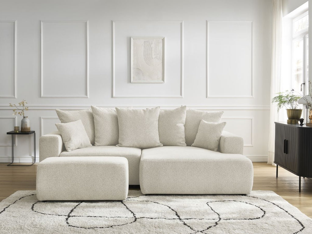 Canapé d'angle convertible coffre ATILLA tissu chiné avec pouf