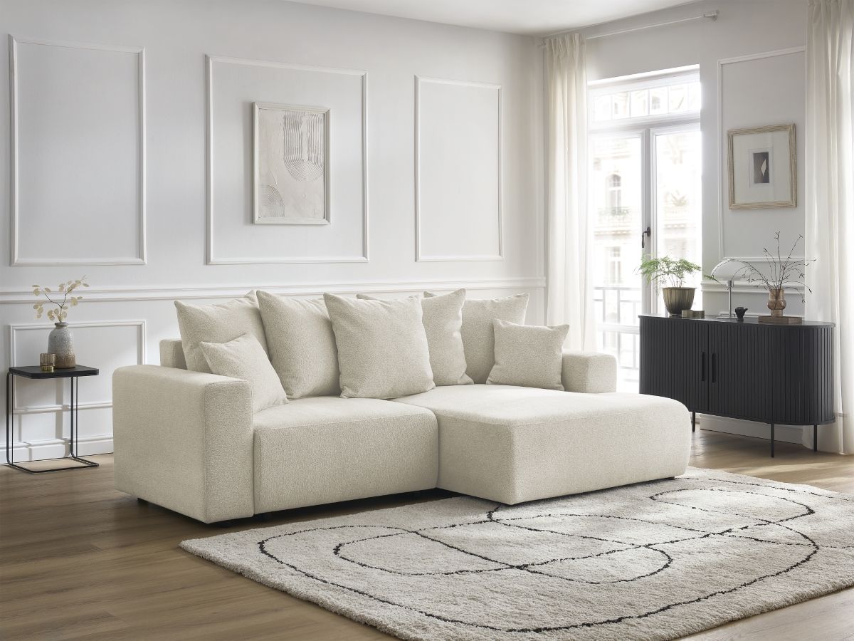 Canapé d'angle convertible coffre ATILLA tissu chiné