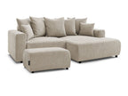 Canapé d'angle convertible coffre ATILLA tissu texturé avec pouf