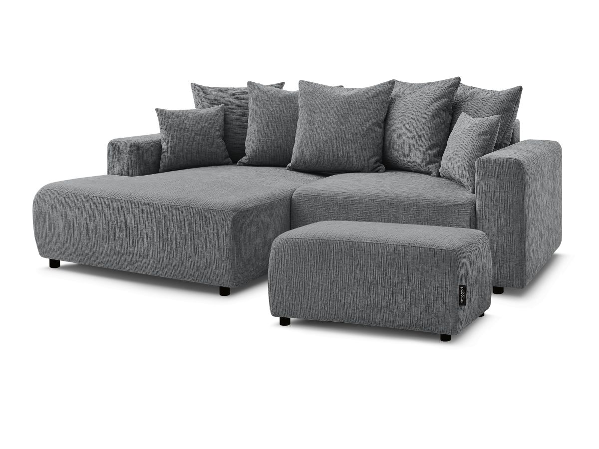 Canapé d'angle convertible coffre ATILLA tissu texturé avec pouf