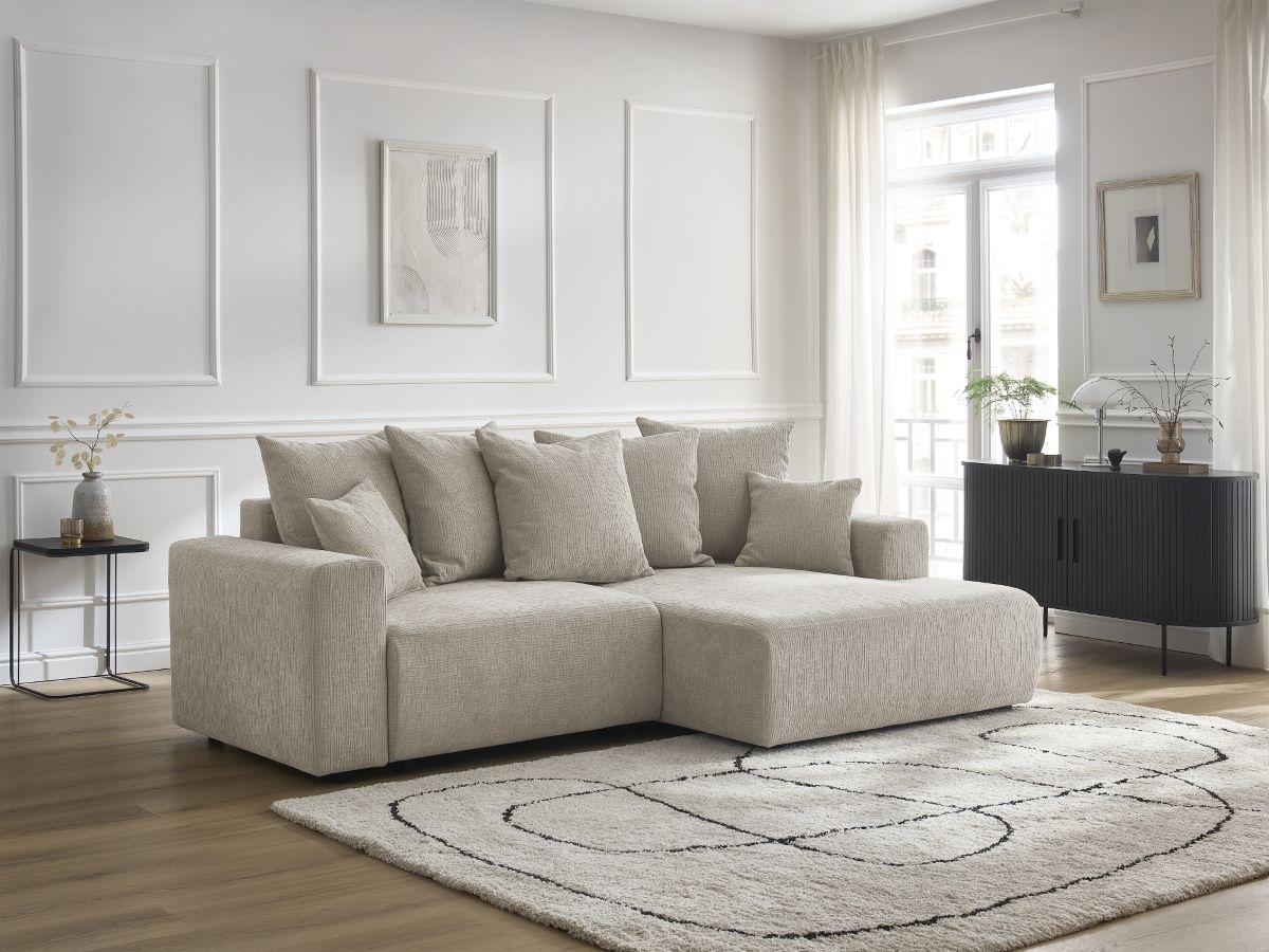 Canapé d'angle convertible coffre ATILLA tissu texturé