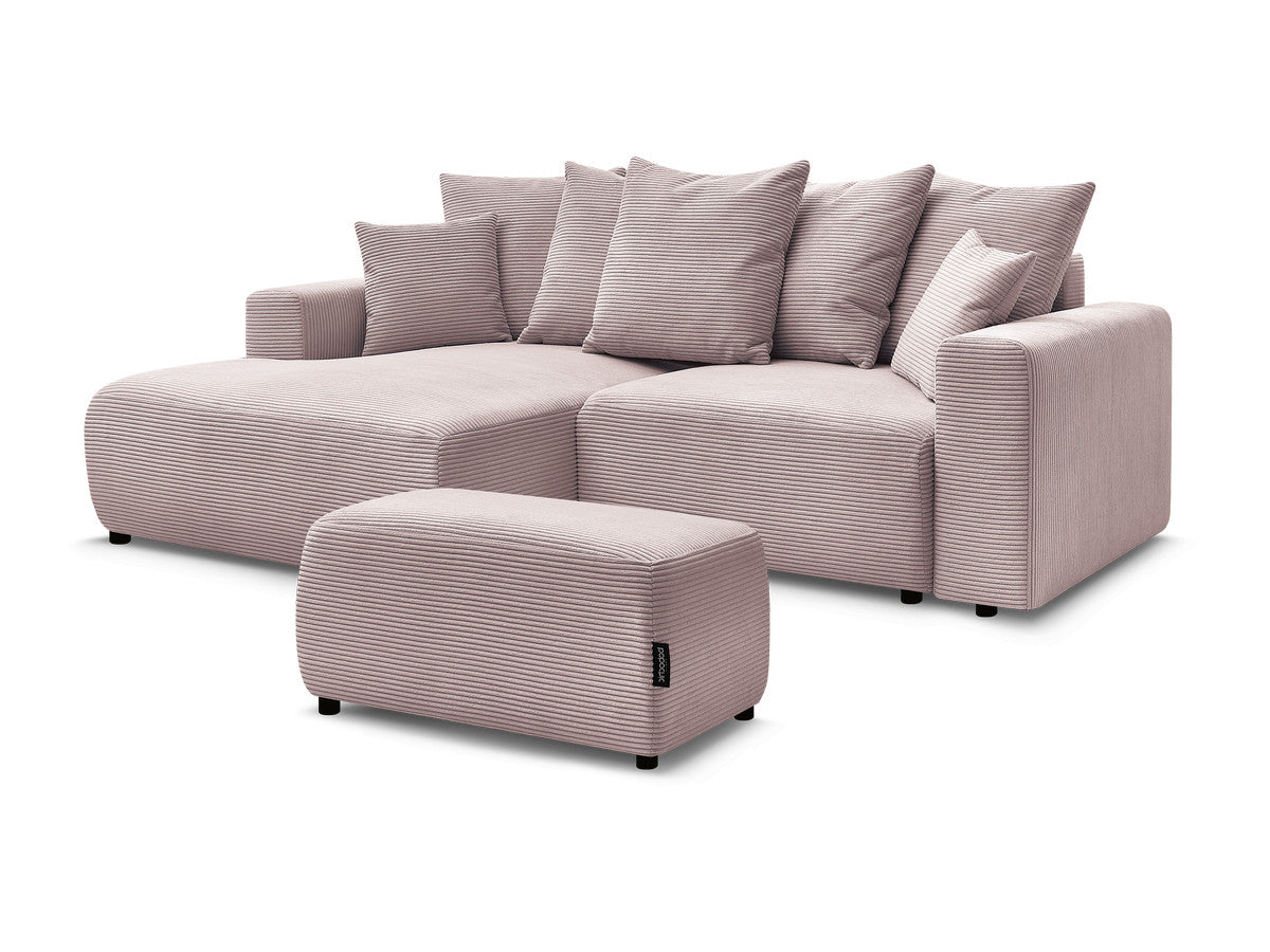 Canapé d'angle convertible coffre ATILLA velours côtelé avec pouf
