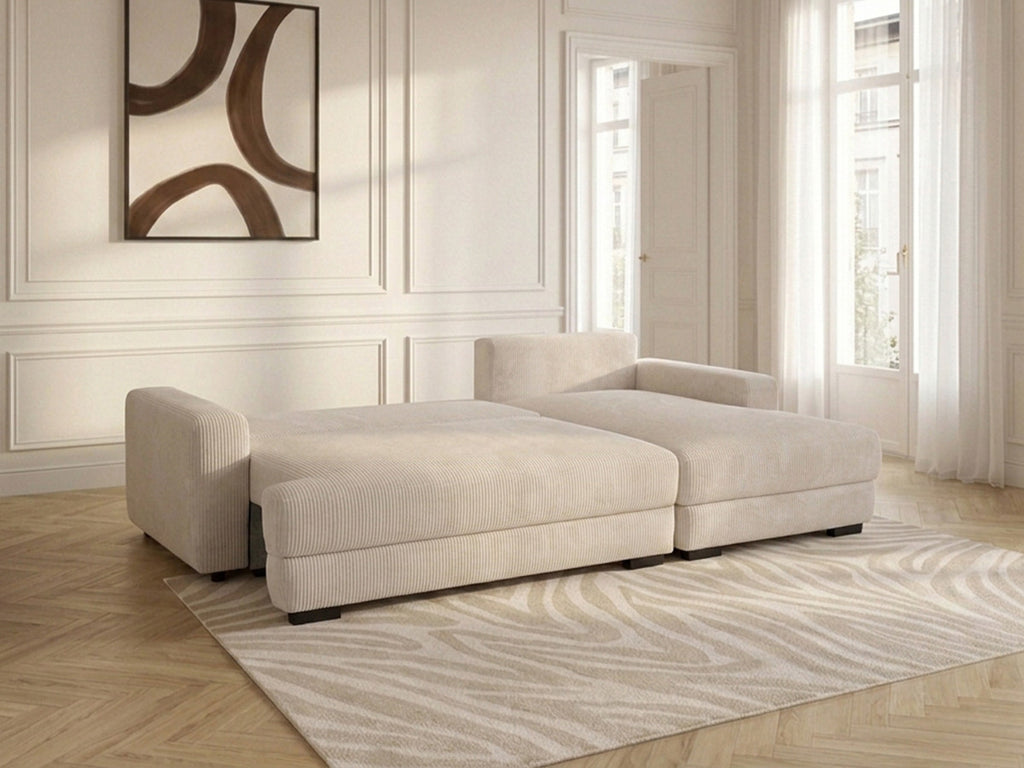 Canapé d'angle convertible coffre CAMPI tissu velours côtelé