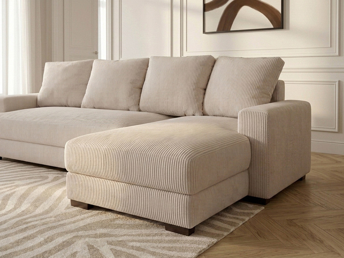 Canapé d'angle convertible coffre CAMPI tissu velours côtelé