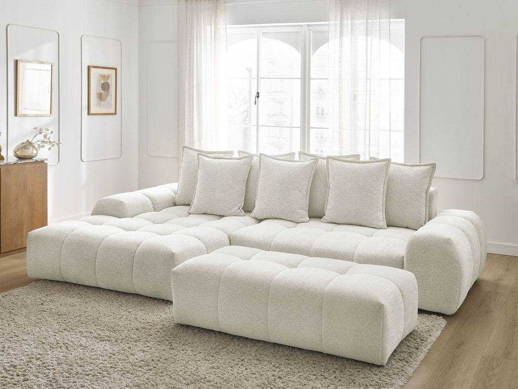 Canapé d'angle convertible coffre EVEREST tissu chiné avec pouf