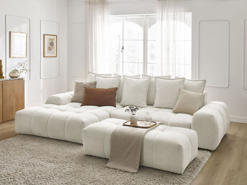 Canapé d'angle convertible coffre EVEREST tissu chiné avec pouf