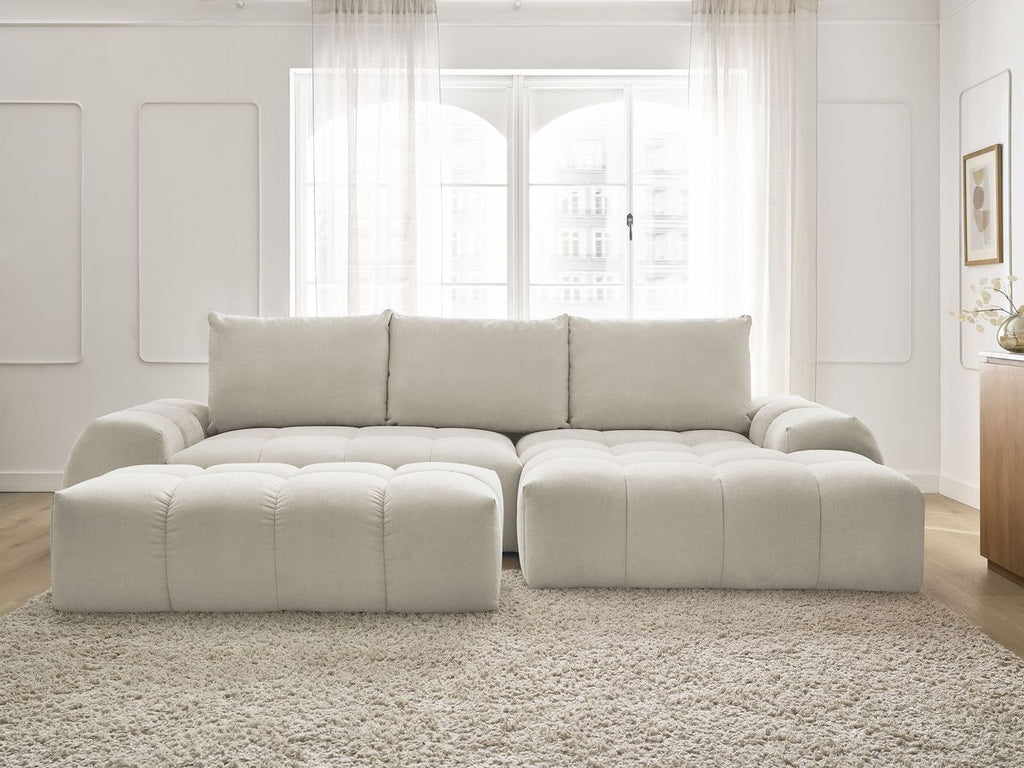 Canapé d'angle convertible coffre EVEREST tissu texturé avec pouf