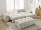 Canapé d'angle convertible coffre EVEREST tissu texturé avec pouf