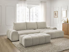 Canapé d'angle convertible coffre EVEREST tissu texturé avec pouf