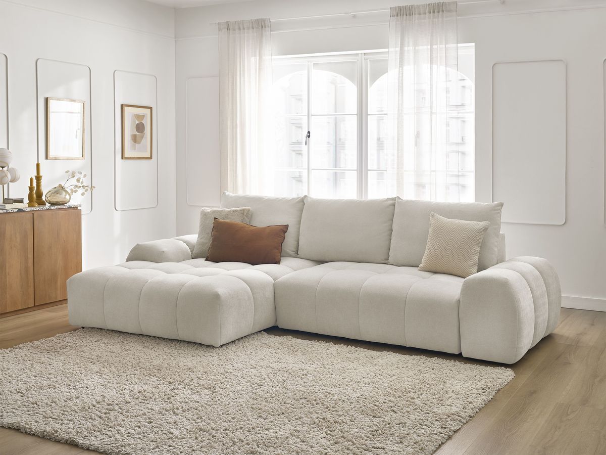 Canapé d'angle convertible coffre EVEREST tissu texturé