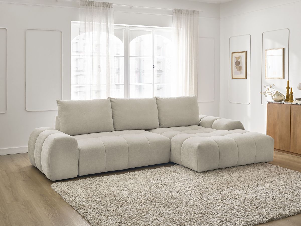 Canapé d'angle convertible coffre EVEREST tissu texturé